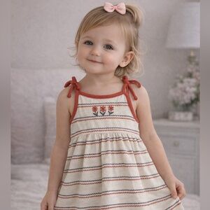 Striped Sleeveless Dress with Embroidered Detail